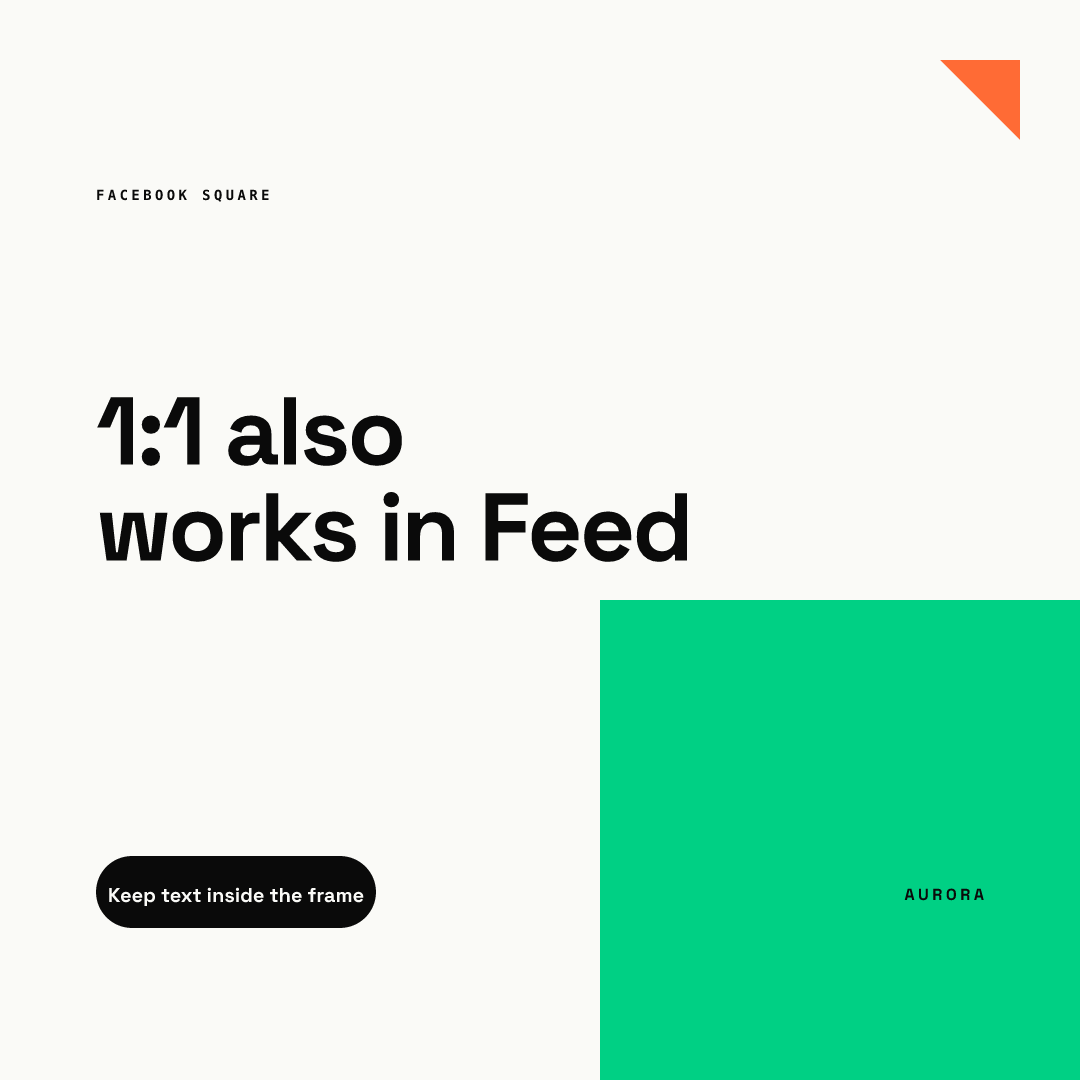 Square post rendered from our AURORA demo brand: a bold headline, a black call-to-action pill, an orange triangle in the corner and a green block