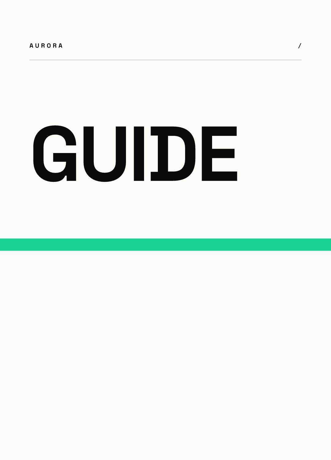 Round highlight cover from our AURORA demo brand: the word GUIDE in heavy black capitals on an off-white background, a thin gray rule near the top and a green stripe across the lower half of the circle