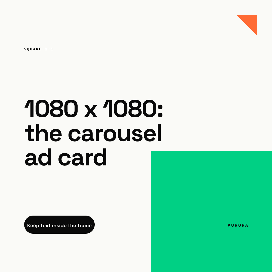 Square carousel-card style post rendered from our AURORA demo brand: a bold headline, a black call-to-action pill and a green block