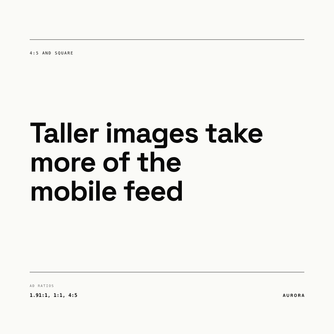 Square post rendered from our AURORA demo brand in a Swiss minimal layout: a large headline between two rules, with a small ad-ratios label at the bottom