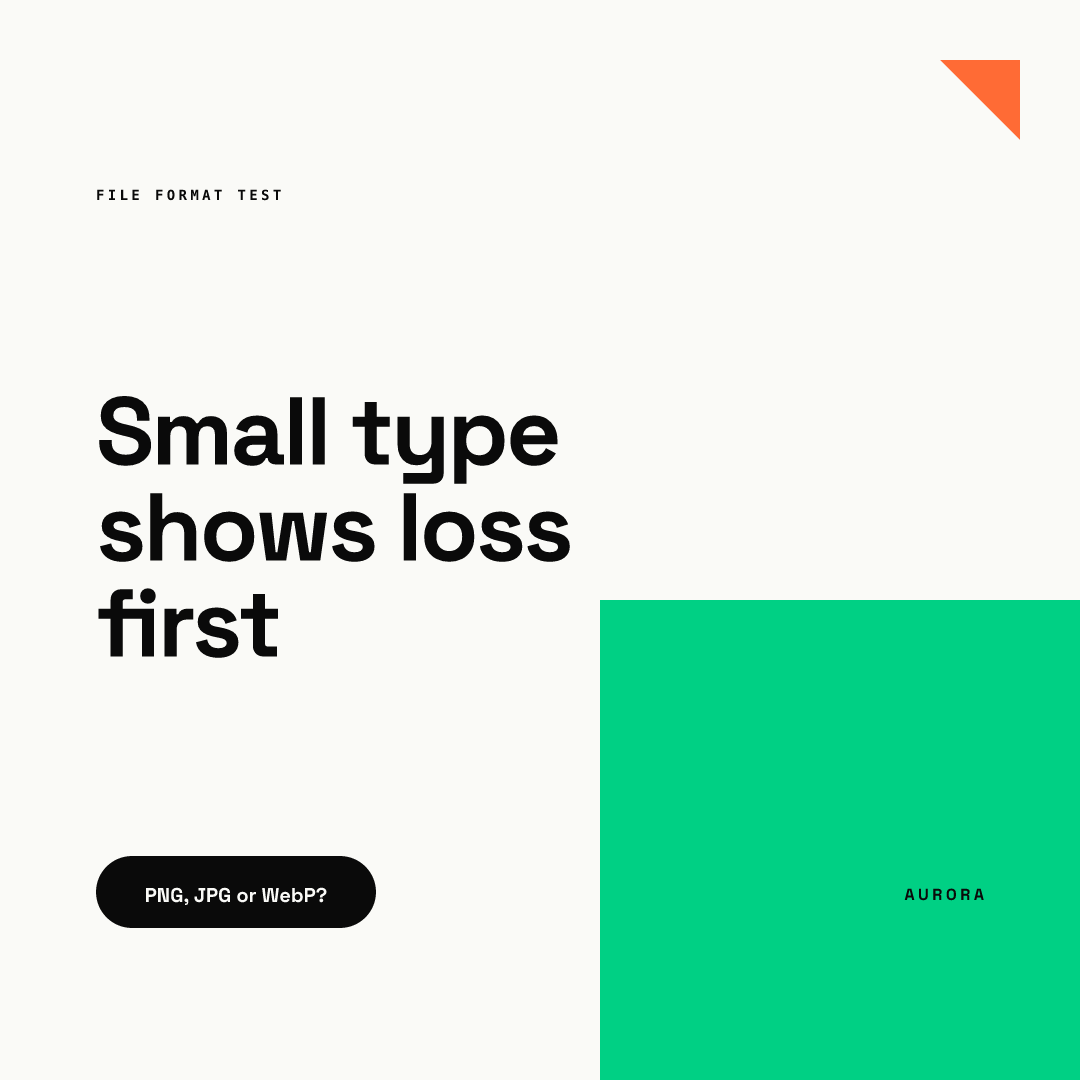 Square post rendered from our AURORA demo brand: a large black headline on a pale background, a black call-to-action pill and a green block at the lower right