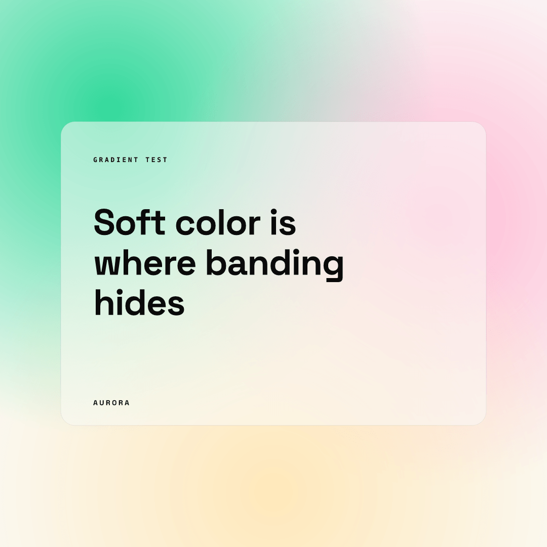 Square post rendered from our AURORA demo brand: a headline on a frosted card over a soft green, pink and yellow gradient